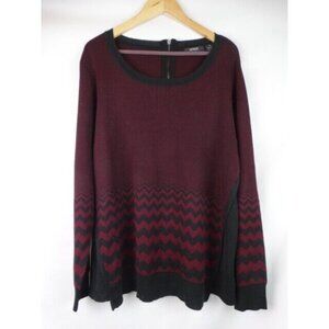 Verve Ami Sweater Plus Size 2X Burgundy Black Chevron Long Sleeve Knit Top
